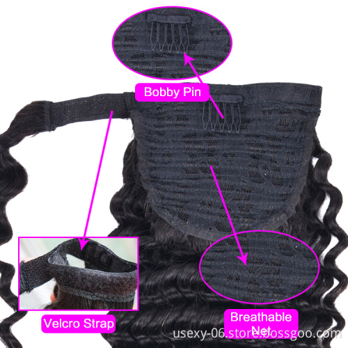 Cheap Deep Wave Real Hair Wrap Around Ponytail Wholesale Virgin Hair Ponytail Extension Human Hair